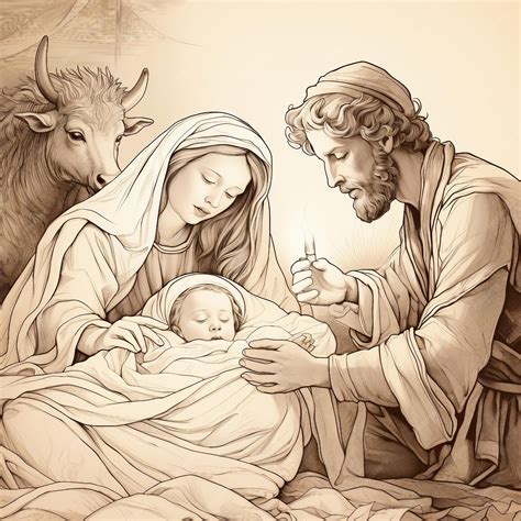 Premium Photo | A drawing of a nativity scene with a baby jesus