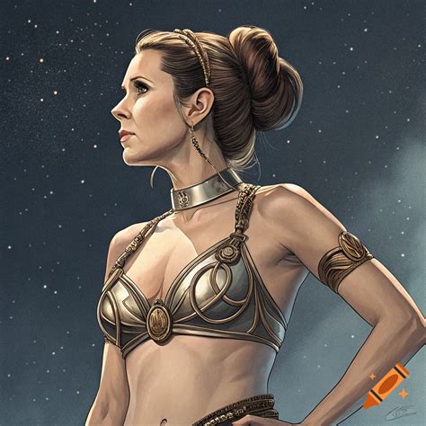 Princess Leia in metal bikini profile against starry sky. on Craiyon