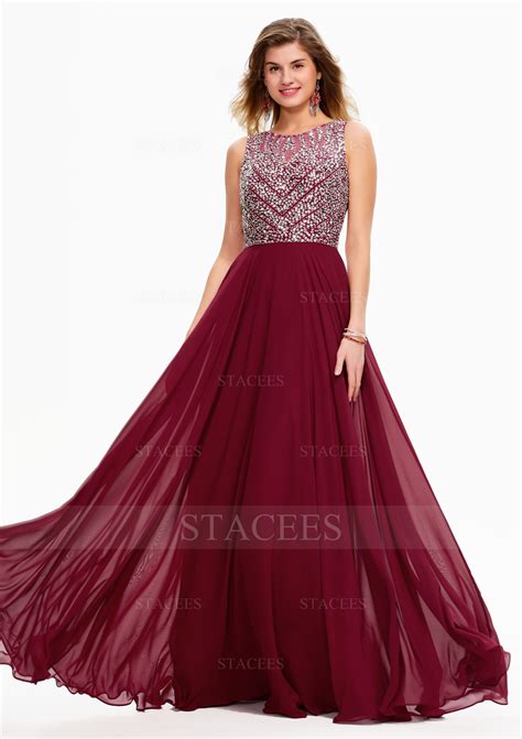 A-line Scoop Neck Chiffon Long/Floor-Length Prom Dress With Beading ...