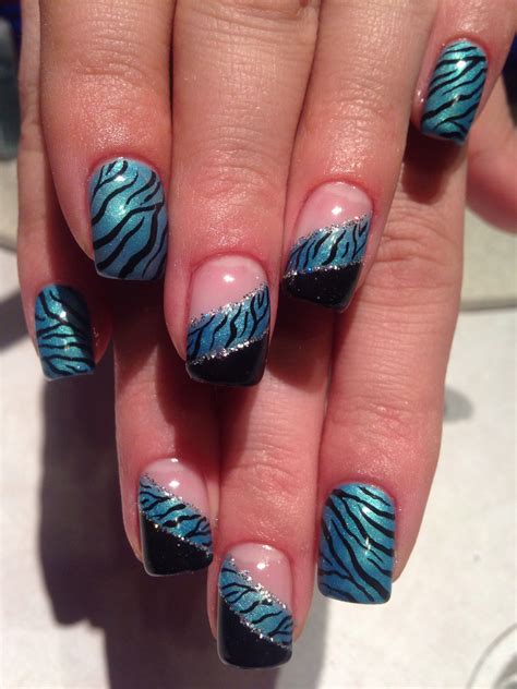 Blue Zebra Print Acrylic Nails