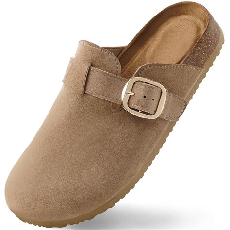 HARVEST LAND Womens Leather Clogs, Suede Footbed Slide Shoes ...