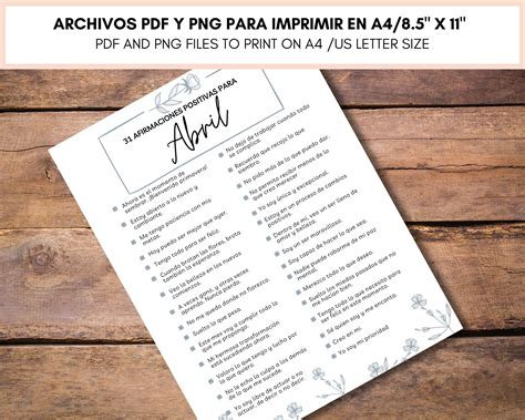 Printable Affirmation Checklist for April in Spanish, Motivational ...