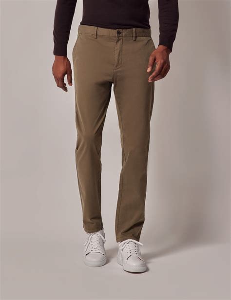 Men's Dark Olive Garment Dyed Cotton Stretch Slim Fit Chinos| Hawes and ...