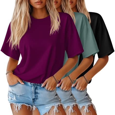 Huukeay 3 Pack Women's Half Sleeve T-Shirts, Crew Neck Elbow Length ...