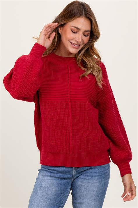 Red Chunky Knit Contrast Rib Sweater– PinkBlush