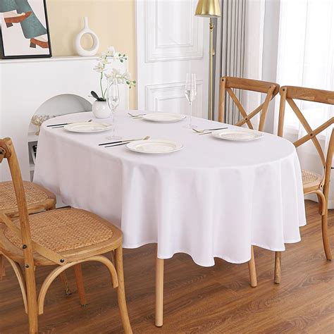Amazon.com: Viiamacki White Oval Tablecloth, 60 x 84 Inch, Stain and ...