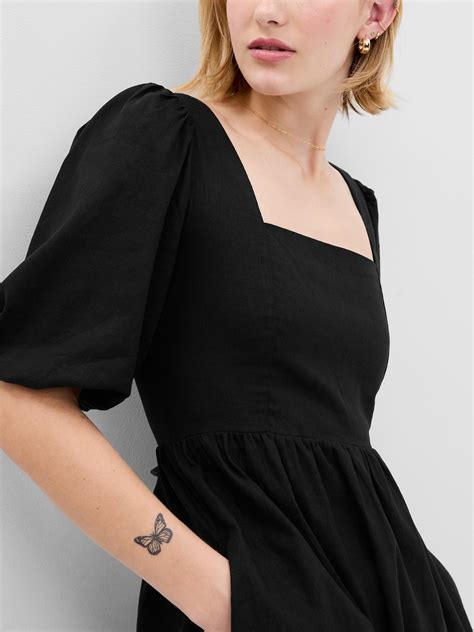 Linen-Blend Puff Sleeve Mini Dress | Gap