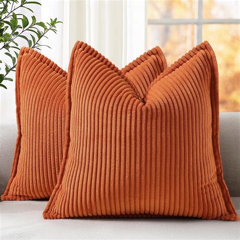 Amazon.com: decorUhome Fall Corduroy Rust Throw Pillow Covers 24x24 Set ...