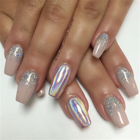 Holographic chrome glitter ombré nail art design | Holographic glitter ...