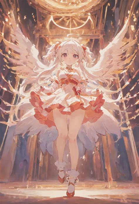 Anime girl with wings in a dress and a dress with a red skirt - SeaArt AI