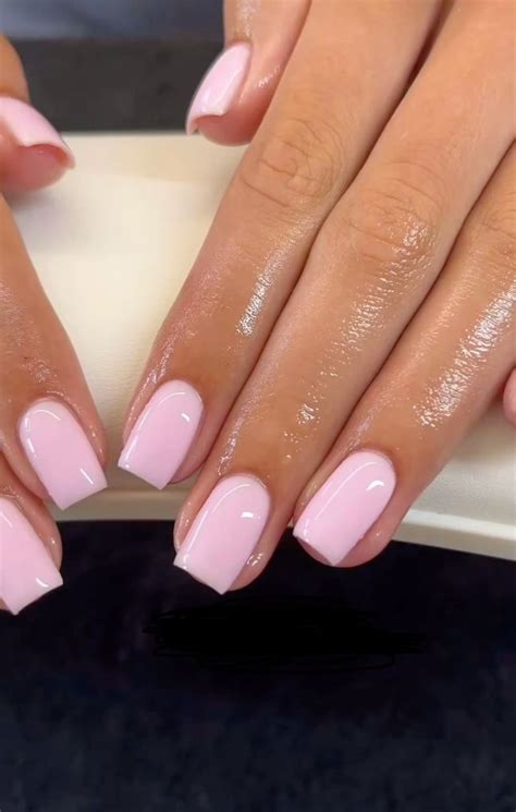 Short square pink nails. Elegant and timeless nails. Short nail ...