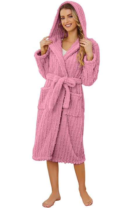 U2SKIIN Women Fuzzy Robes, Hooded Soft Long Plush Fluffy Bathrobes(Rose ...