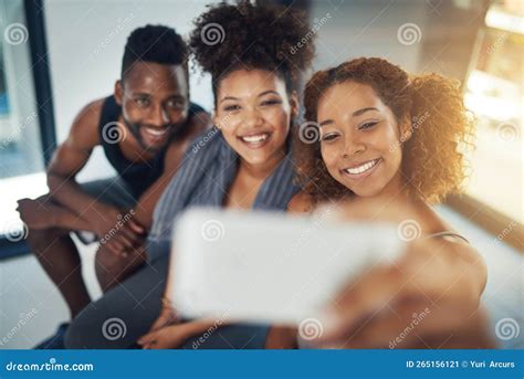 Do it for YourSelfie. Three Young People Taking a Selfie after Yoga ...