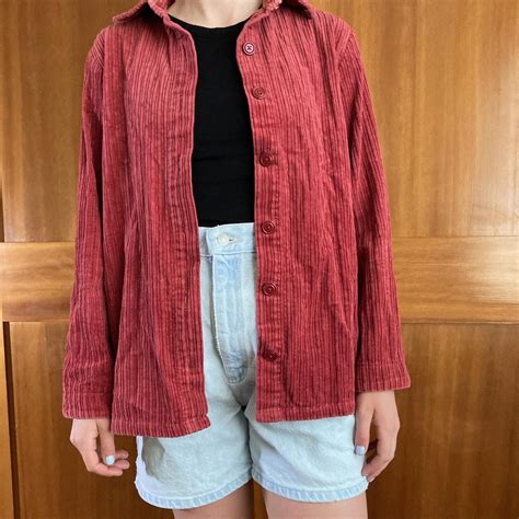 red corduroy jacket (with pockets !) size small - Depop