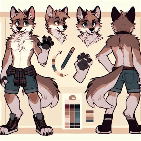 Draw a furry art character reference sheet fursona anthro feral anime ...