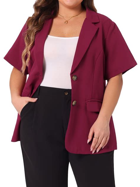Agnes Orinda Plus Size Blazers for Women Casual Short Sleeve Notched ...