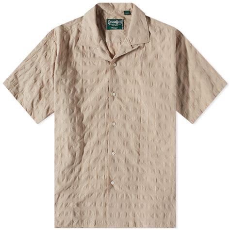 Gitman Vintage Japanese Ripple Jacquard Camp Collar Shirt Tan | END. (GB)