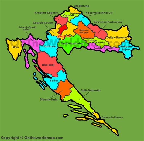Administrative map of Croatia - Ontheworldmap.com