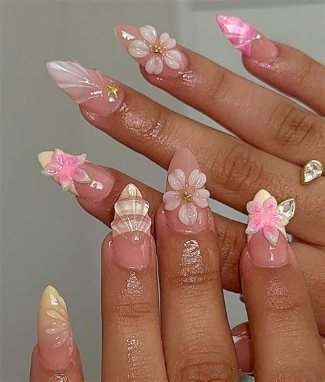 Summer Inspired Nail Press On, 3D Flower, Seashell Nails, Popular Nails ...