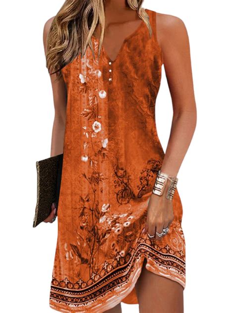 Gvmfive Womens Summer Dress Boho Floral Print V-Neck Sleeveless Tank ...