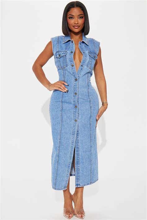Tallahassee Denim Maxi Dress - Medium Wash | Fashion Nova | Denim maxi ...