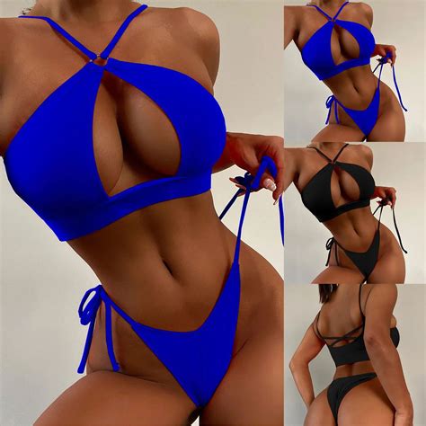 Y2k Big Breast Bikinis For Women Solid Color Low Waisted Swimsuit ...