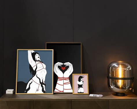 Anime Japanese Tentacle Shibari Kinky Nude Minimalist Blue Art Print ...