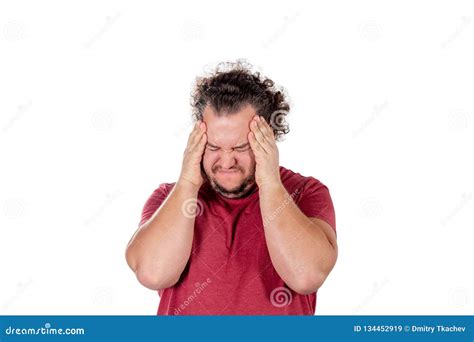 A Fat Man Has High Blood Pressure and Headache. Overweight and Health ...