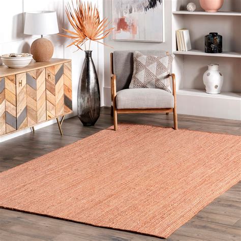 Amazon.com: nuLOOM 6x9 Rigo Jute Hand Woven Area Rug, Peach, Solid ...
