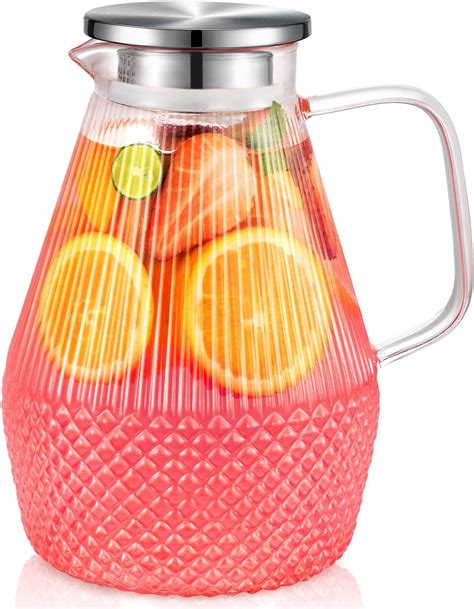 Amazon.com: Borosilicate Glass Pitcher with Lid and Spout - 68 Ounces ...