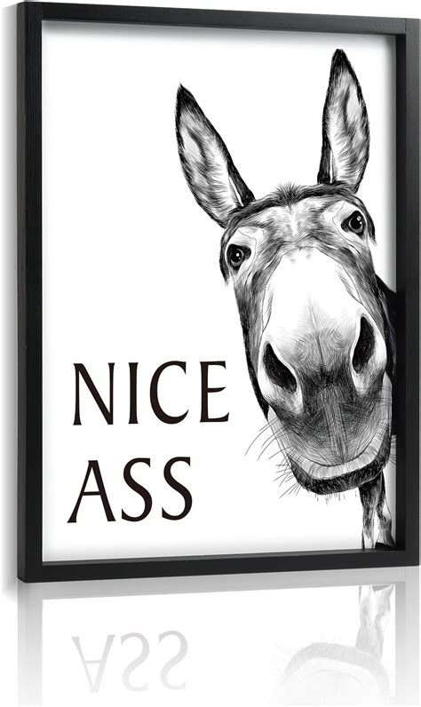Amazon.com : Framed Bathroom Wall Art Nice Ass, Donkey in Bathroom for ...