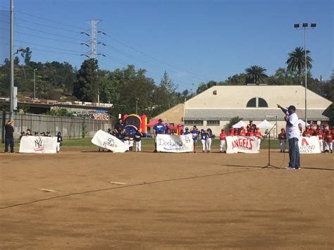Dennis Powell points toward Dodger Stadium - Opening Day, Downey ...