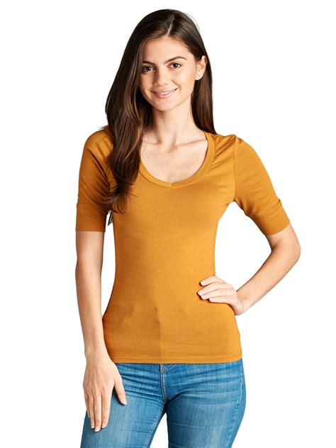 Essential Basic Women's Cotton Blend V Neck Tee Shirt Half Sleeves ...