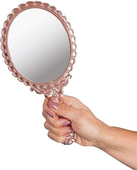Vintage Rose Gold Oval Hand Mirror with Handle - Vanity & Travel Makeup ...