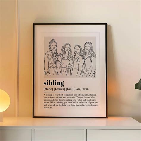 Definition Sibling & Sister and Brother Custom Line Art Unique Gift for ...