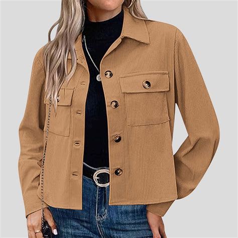 Sakmal Yellow Jackets Women Corduroy Lightweight Barn Coats Streetwear ...