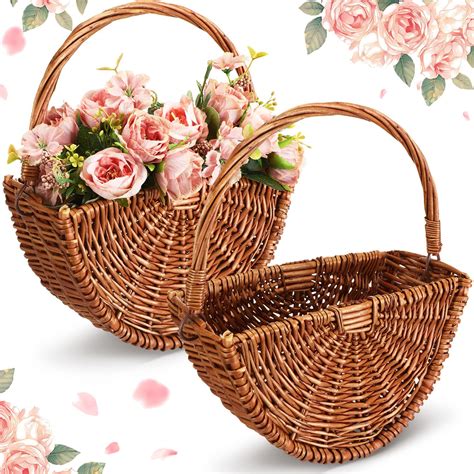 Amazon.com: Willinglong 2 Pcs Wicker Flower Girl Baskets Small Wicker ...