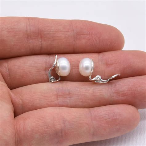 Pearl Clip on Earrings Non-pierced 925 Sterling Silver Earrings Gold ...