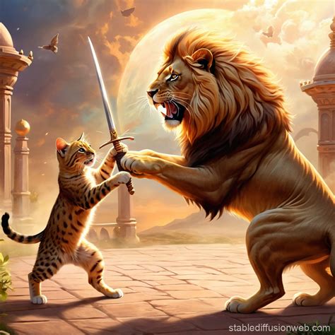 Cat vs Lion Fencing Match | Stable Diffusion Online