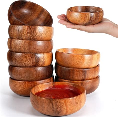 Amazon.com: Skylety 6 Pcs Acacia Wooden Bowls Small Calabash Bowls ...