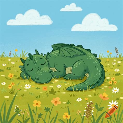 Cartoon dragon sleeping on Craiyon