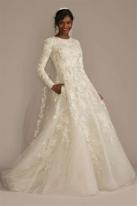Beaded Lace Long Sleeve Modest Wedding Dress | David's Bridal