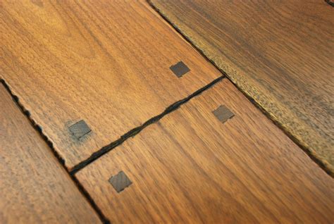 Wide Plank Walnut Flooring with Flush Pegs, Hand Beveled Edges, Smoke ...