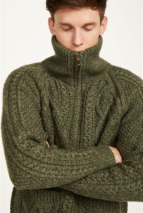 Brannock Men's Aran Zipper Cardigan - Green