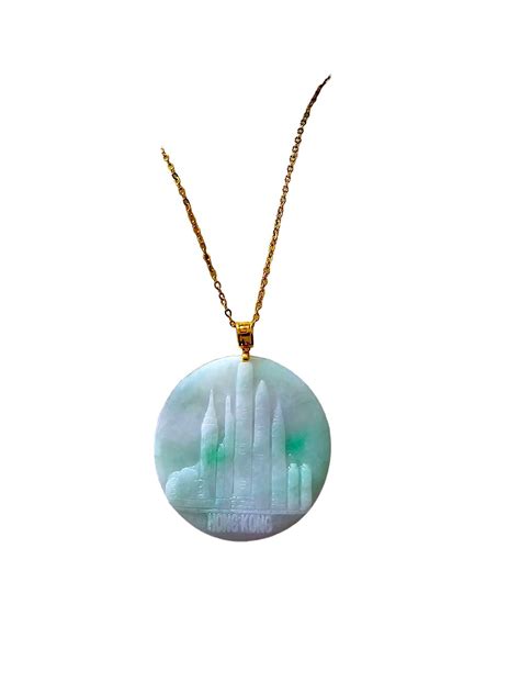 Iconic Skyline of Hong Kong Burmese A-Jade Pendant (with 18K Yellow Gold) For Sale at 1stDibs ...
