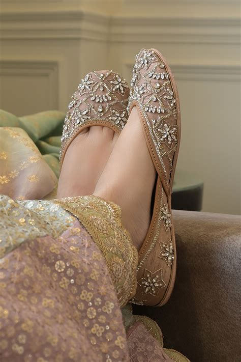 Buy Beige Rhinestones Samina Embellished Juttis by Coral Haze Online at ...