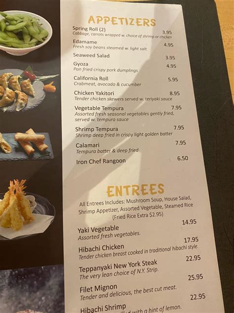 Menu at Iron Chef restaurant, Pickerington