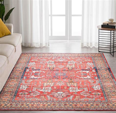 Syalife Washable Rug Vintage Area Rugs, 6'x 9' Living Room Rug with Non ...
