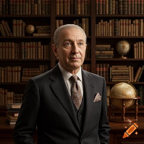 Photorealistic portrait of a distinguished older man in a dark suit and ...