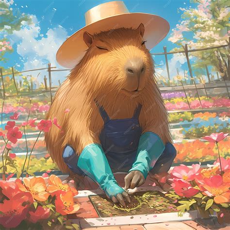 Premium Photo | Bright and Cheerful Capybara Gardener